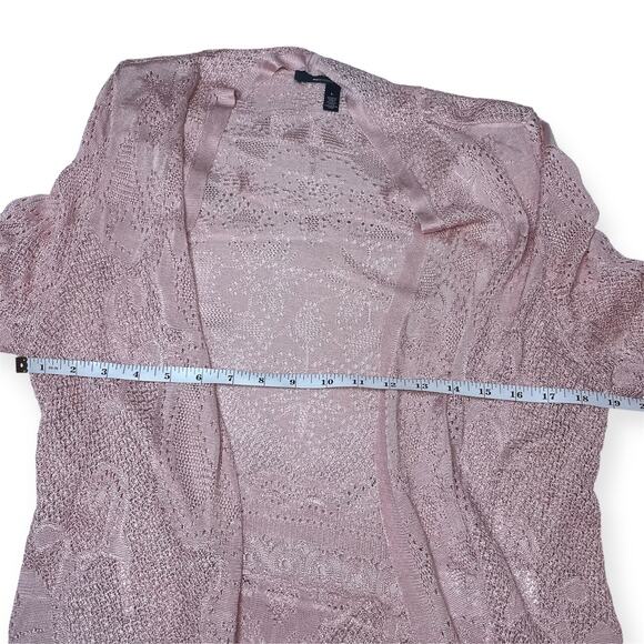 White House Black Market Pink Open Knit Cardigan Drape Front Lightweight Sz L - Picture 6 of 7